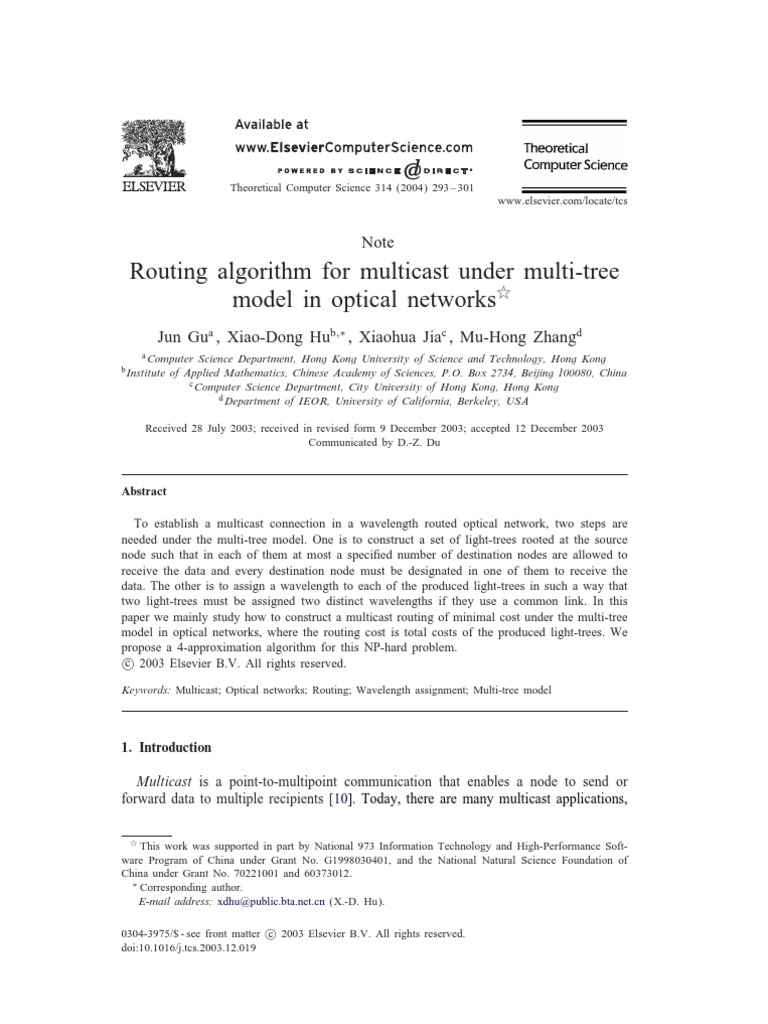 Routing Algorithm For Multicast Under Multi-Tree Model in Optical ...