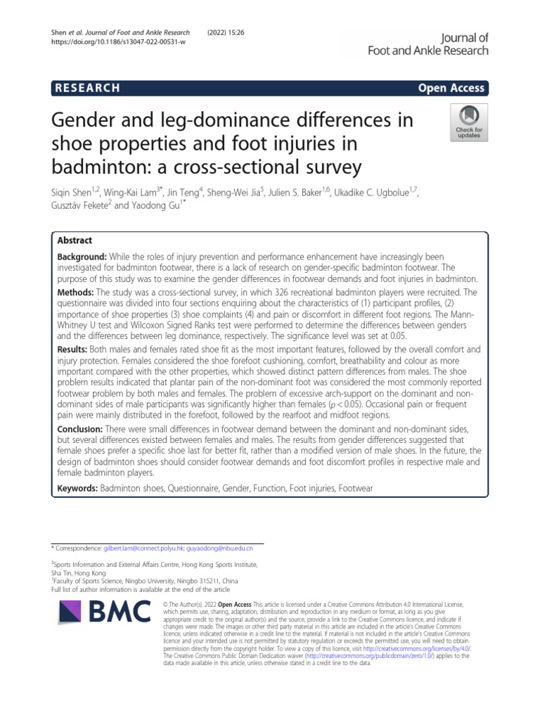 Gender and LegDominance Differences in Shoe Prope PDF Foot Shoe