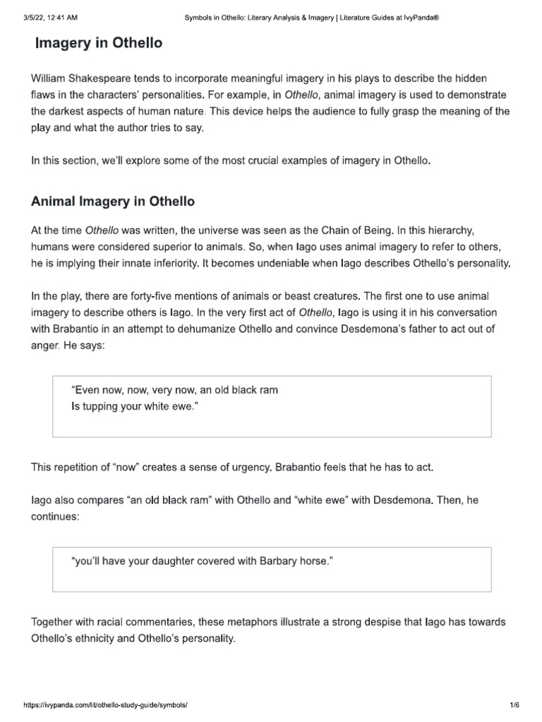 Imagery in Othello - Print | PDF