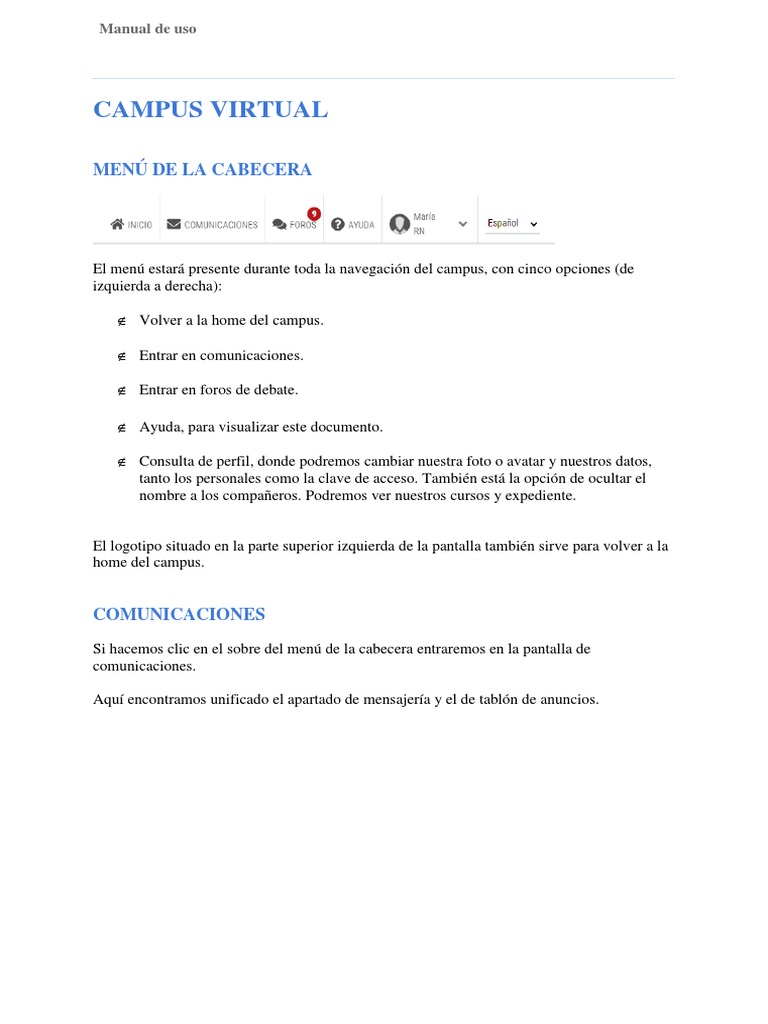 Manual de Uso del Campus Virtual | PDF | Foro de Internet | Chat en linea