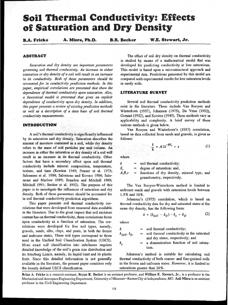 Soil Thermal Conductivity - Effects of Saturation and Dry Density ...