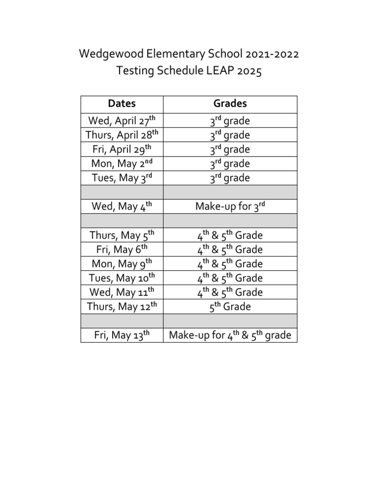 Leap Testing Schedule 2122 PDF PDF