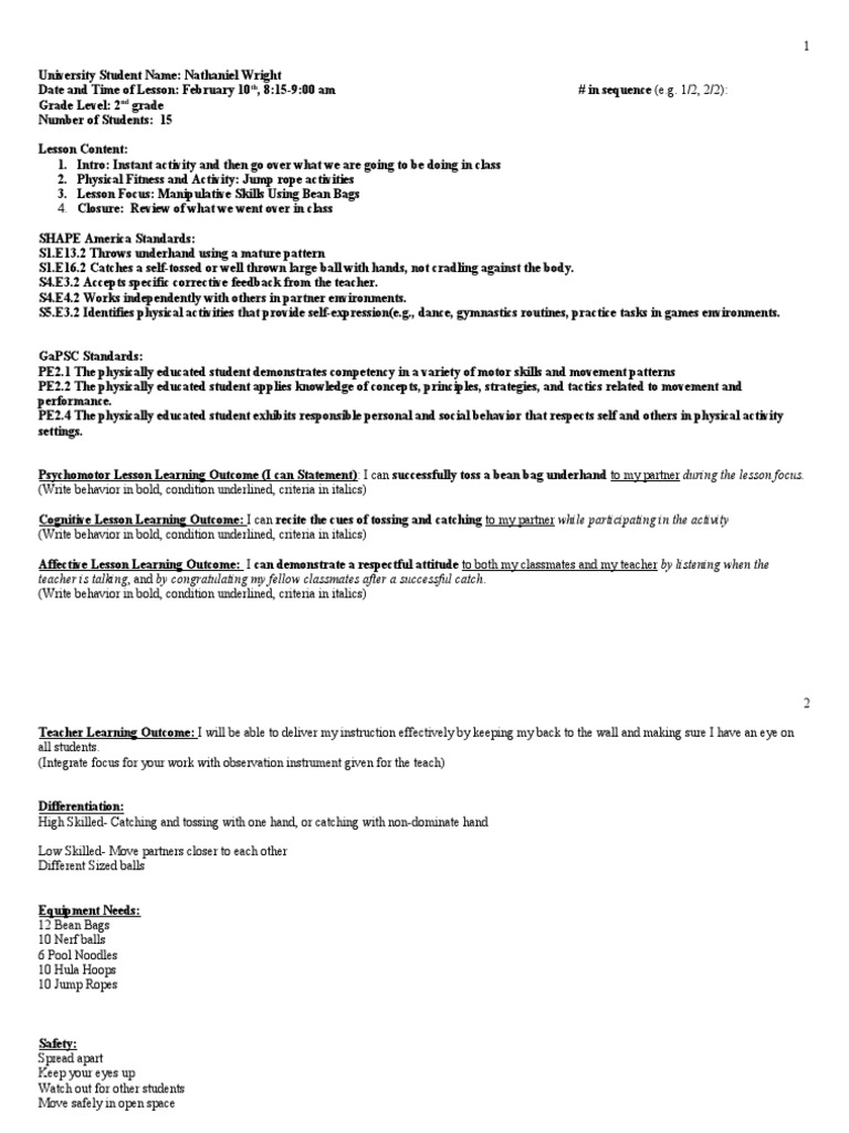 Lesson Plan 1 | PDF | Learning | Neuropsychological Assessment
