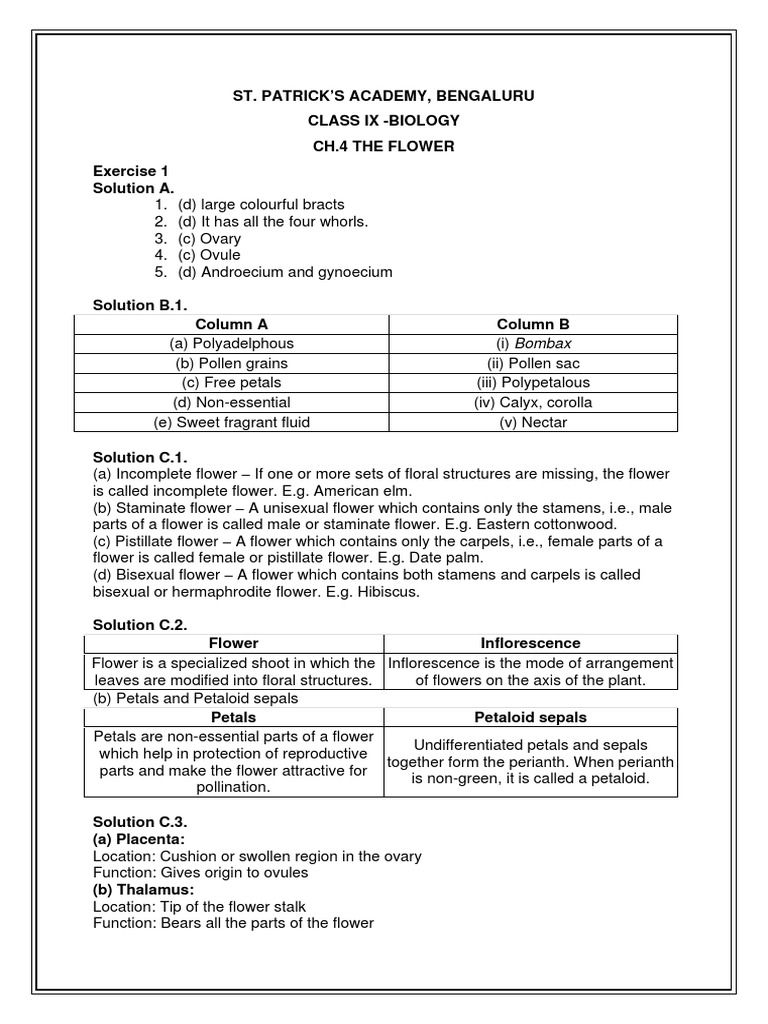 CH 4. THE FLOWER Class 9 Notes Icse PDF