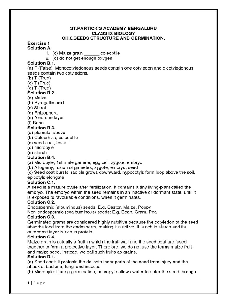Seed Structure and Germination ICSE Class 9 | PDF | Seed | Germination