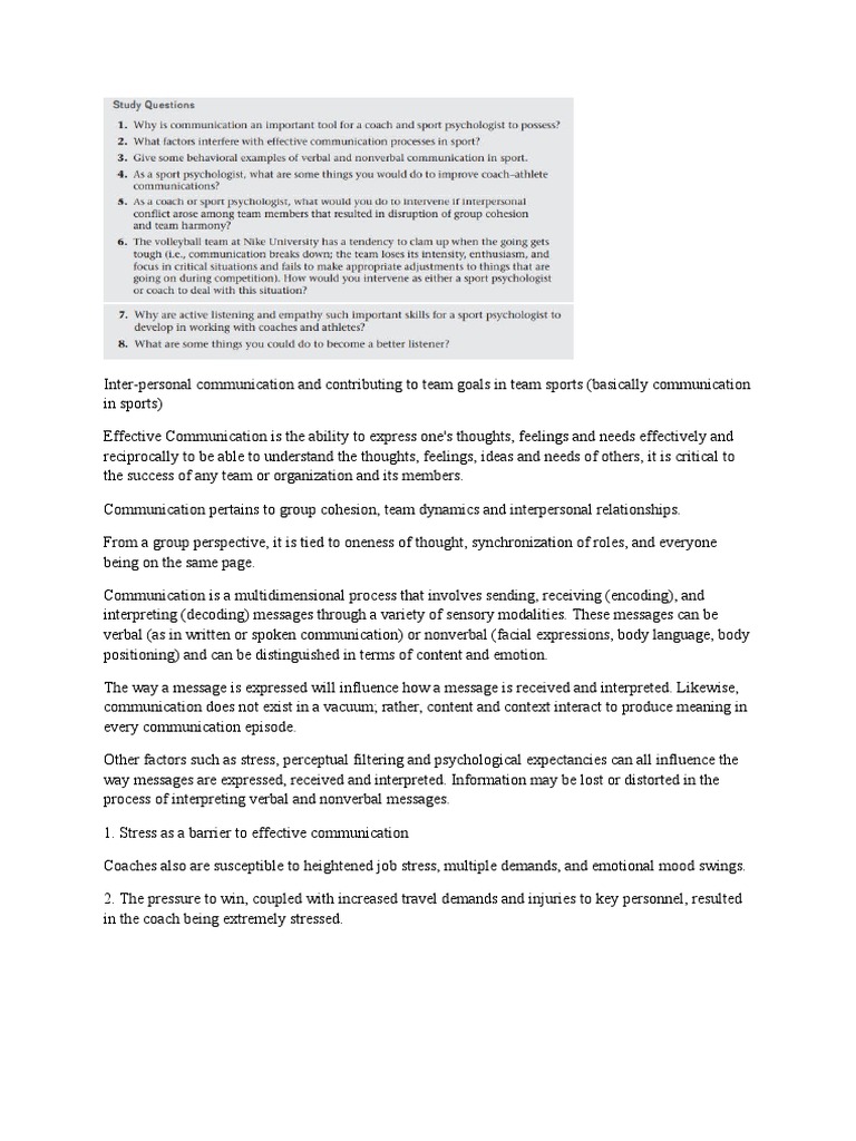 Effective Communication in Sports Teams | PDF