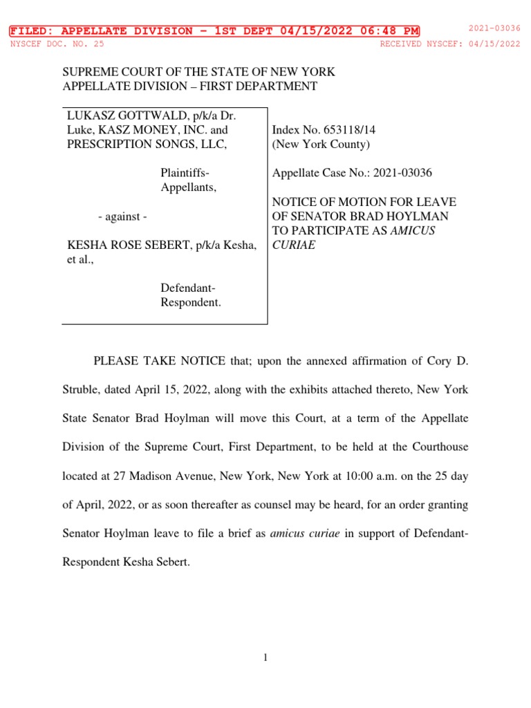 Lukasz Gottwald Et Al V Kesha Rose Sebert | PDF | Lawsuit | Separation Of  Powers