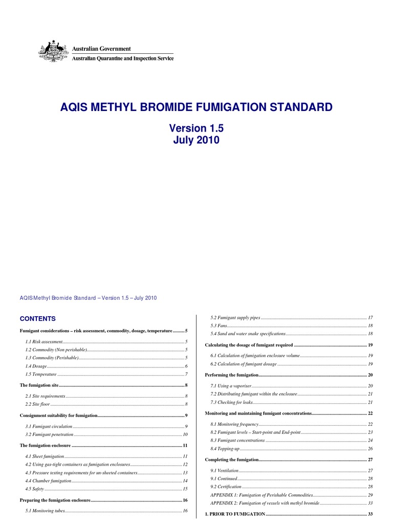 AQIS Methyl Bromide Fumigation Standard v1.5[1] Pipe (Fluid Conveyance) Hvac Free 30day