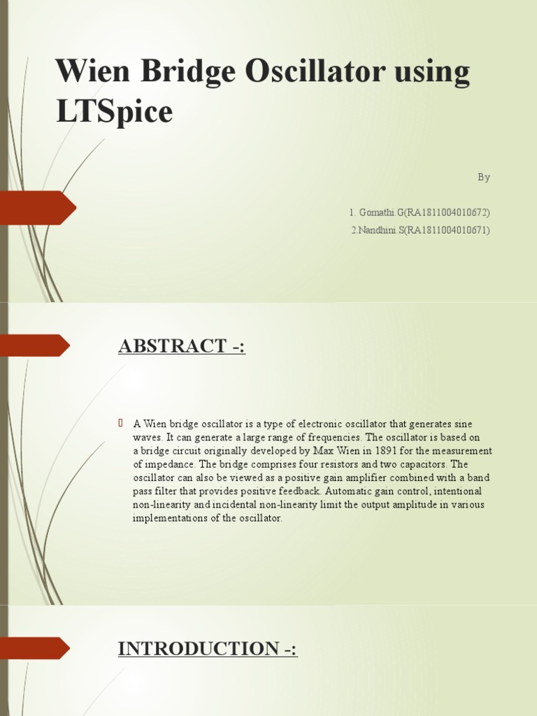 Wien Bridge Oscillator in LTSpice | PDF