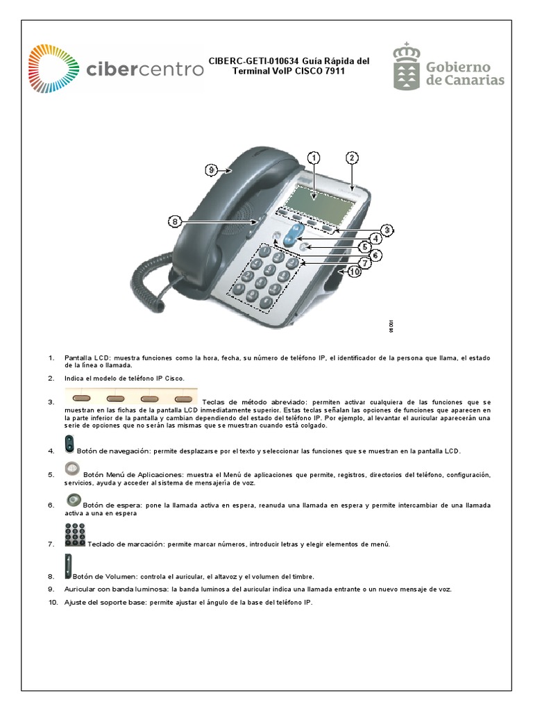 Guia Rapida Del Terminal VoIP CISCO 7911 | PDF | Teléfono | Voz sobre IP