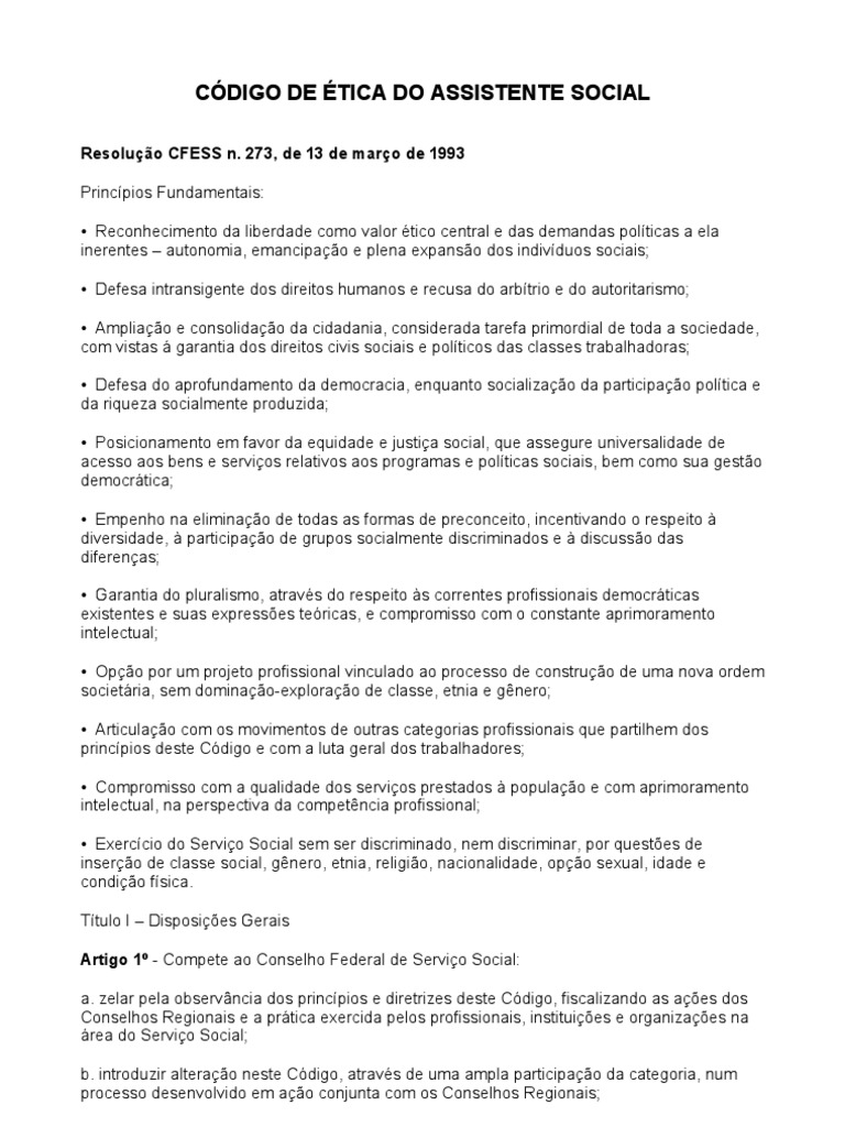 código de ética do assistente social