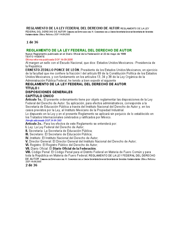 Reglamento de la Ley de Autor en México | PDF | Sociedad de ...