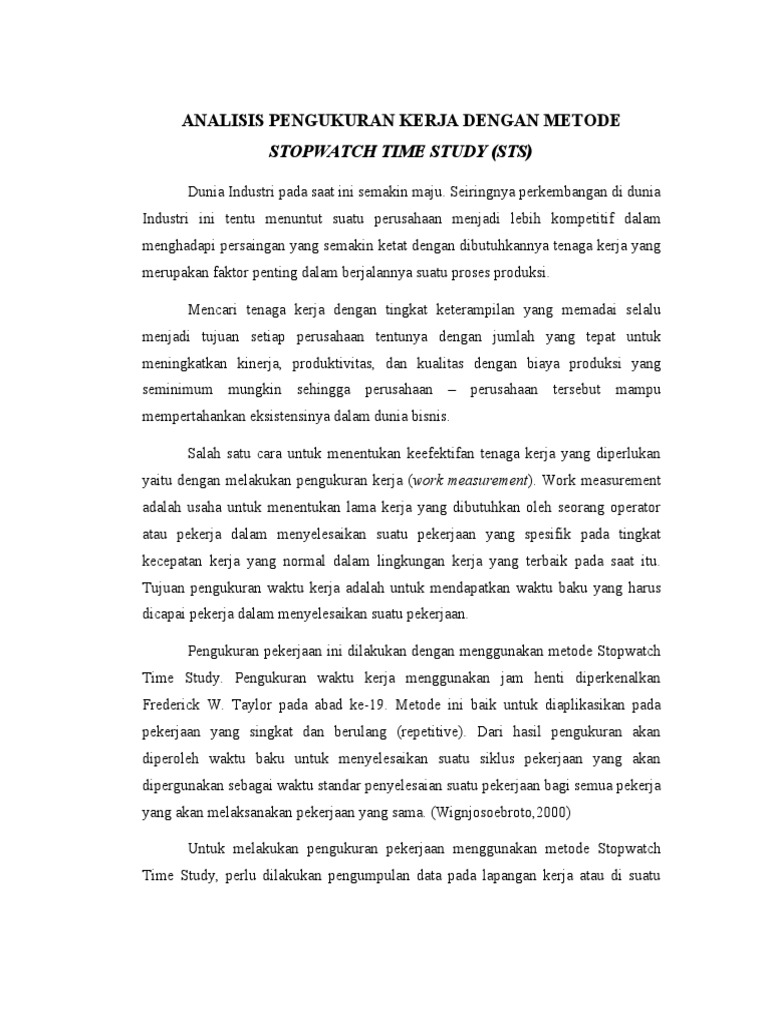 Analisis Pengukuran Kerja Dengan Metode Stopwatch Time Study PDF