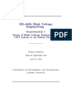 EE-450L High Voltage Engineering: Experiment# 1 Study of High Voltage Engineering at UET Lahore & Its Safety Measures