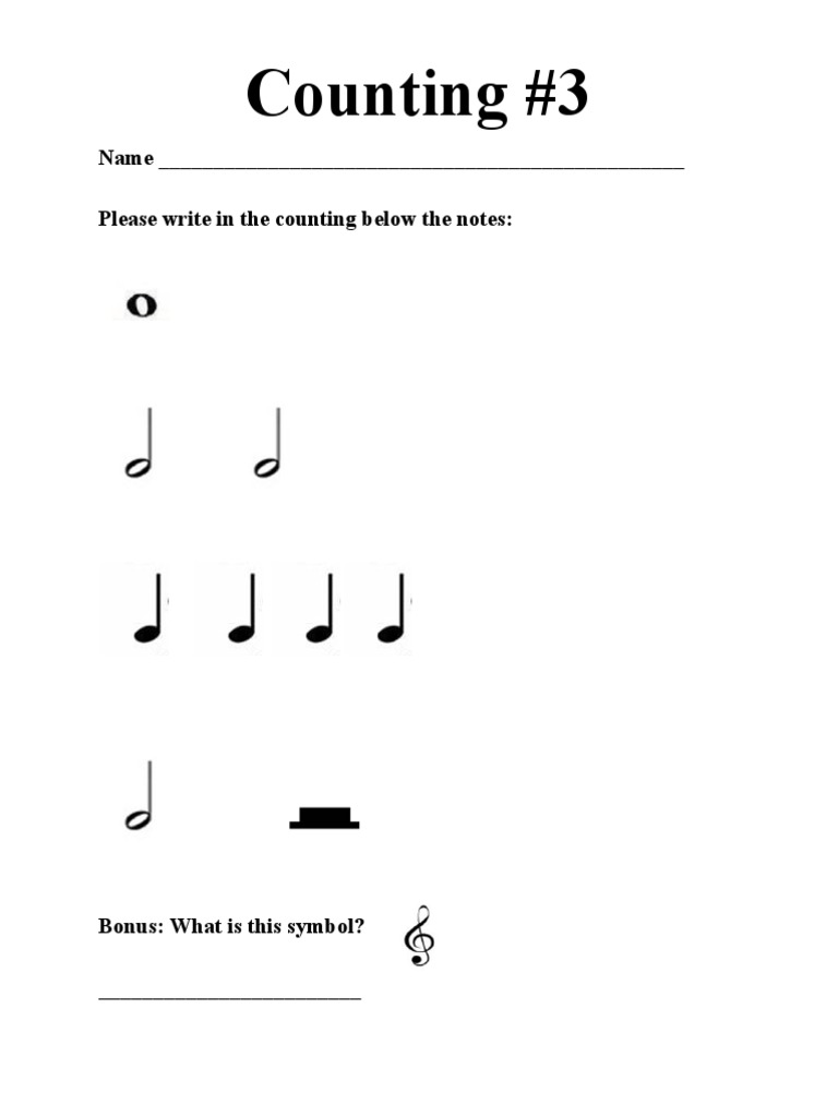 Counting #3: Name - Please Write in The Counting Below The Notes | PDF ...