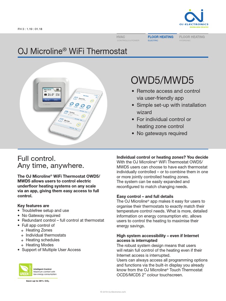 Owd5/Mwd5 Oj Microline Wifi Thermostat PDF Thermostat Equipment
