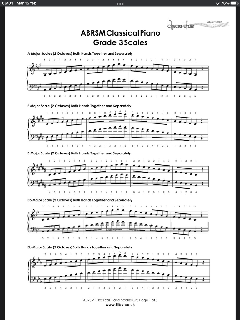 Scale E Arpeggi Per Pianoforte Grado 3 – ABRSM – Spartiti In Inglese