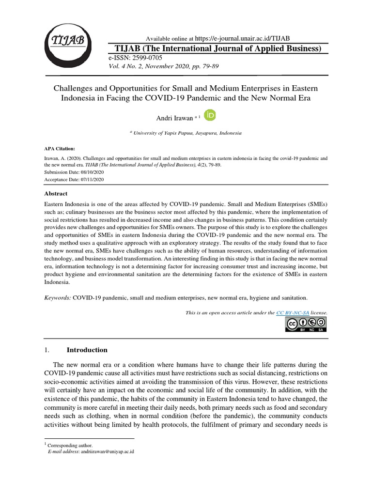 SMEs in Eastern Indonesia: COVID-19 Era | PDF | Small And Medium Sized ...