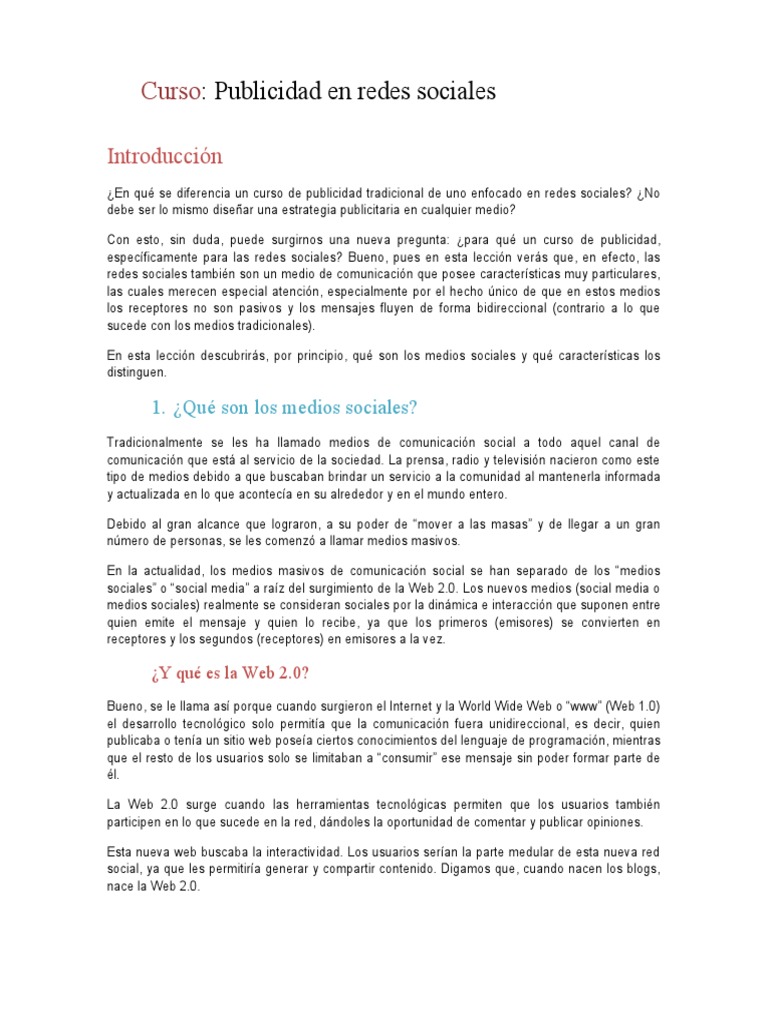 Curso de Publicidad en Redes Sociales | PDF | Marketing | Blog