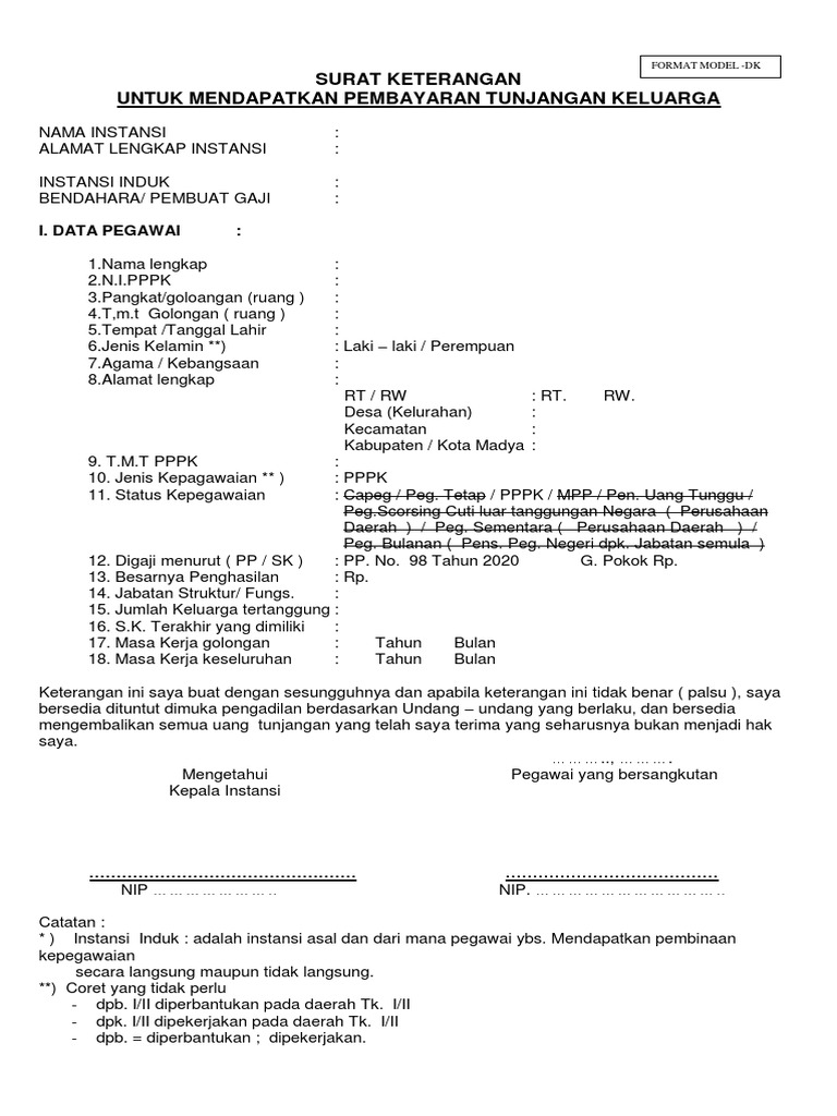 Format model dk guru pppk sd dan smp 2022 1 upload pdf