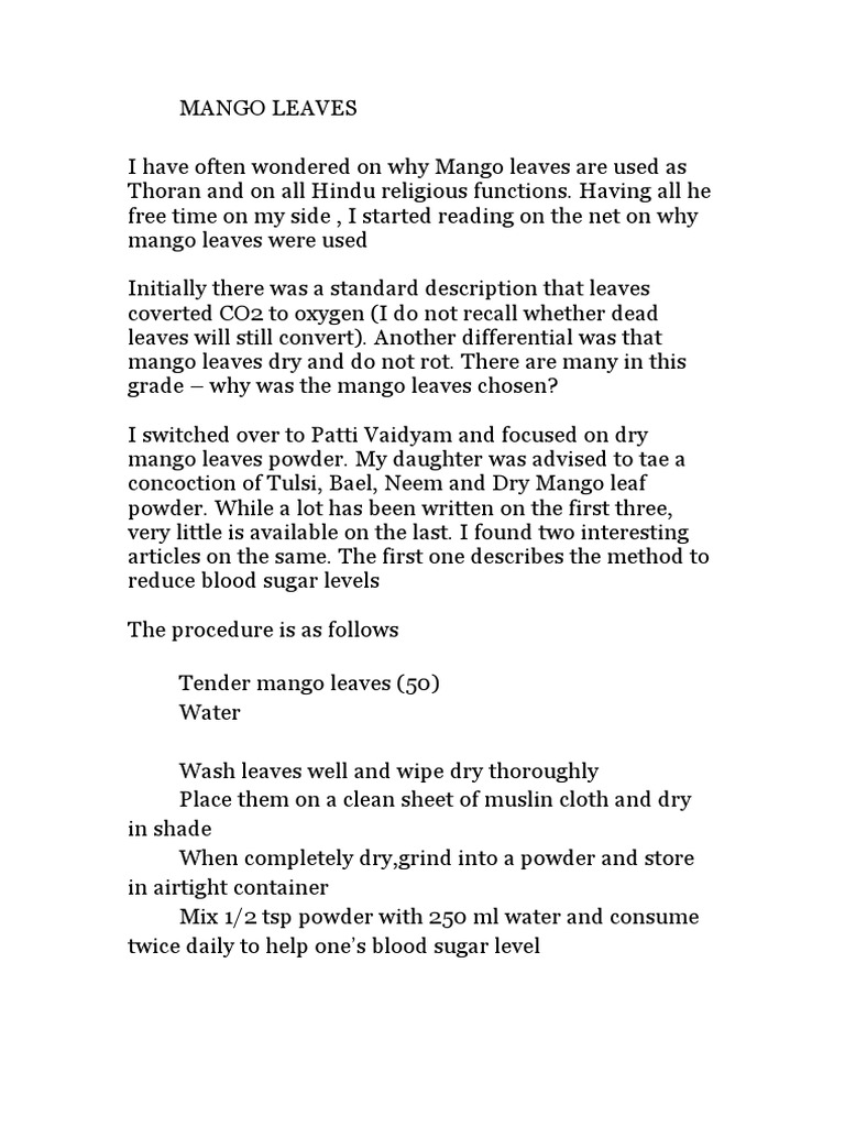 Mango Leaves PDF Diabetes Leaf