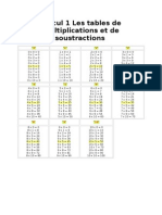 Calcul 1 Les tables de multiplications et de soustractions