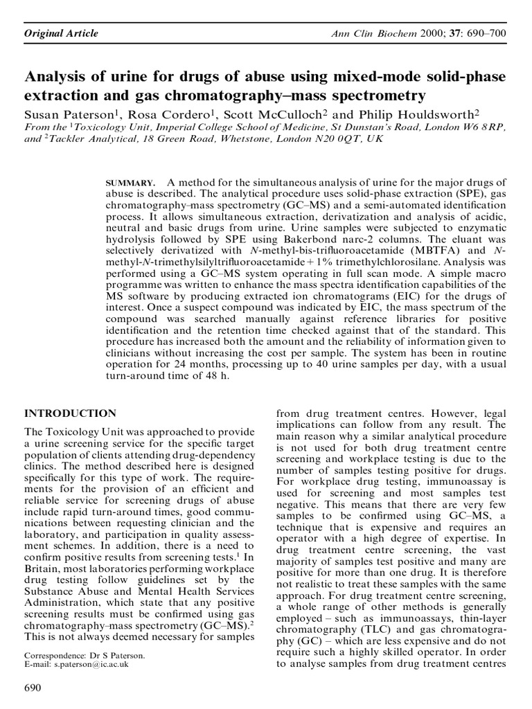Analysis of Urine For Drugs of Abuse Using MixedMode SolidPhase