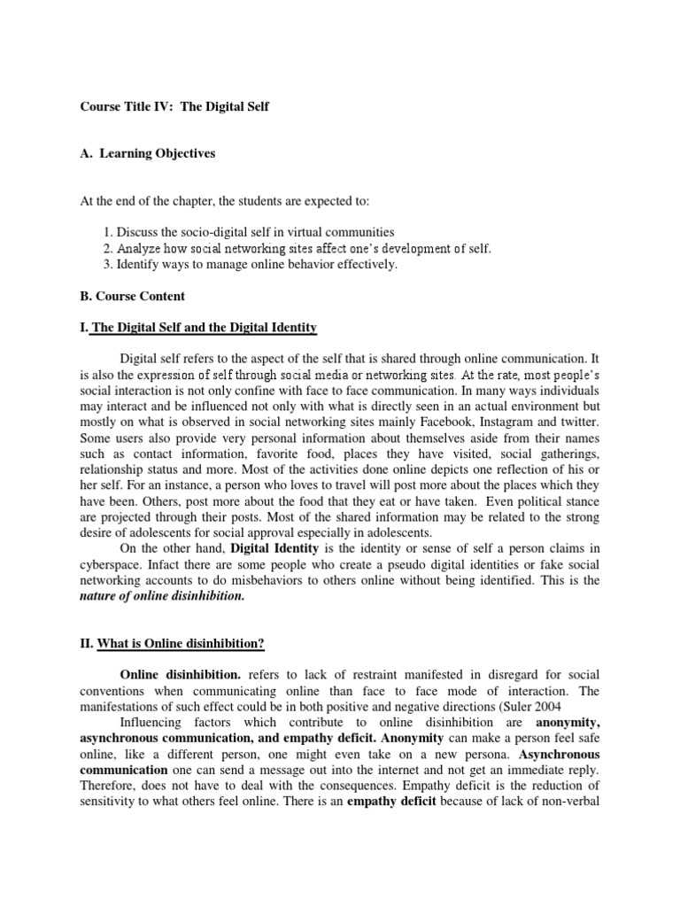 Understanding the Digital Self Online | PDF | Communication | Social ...