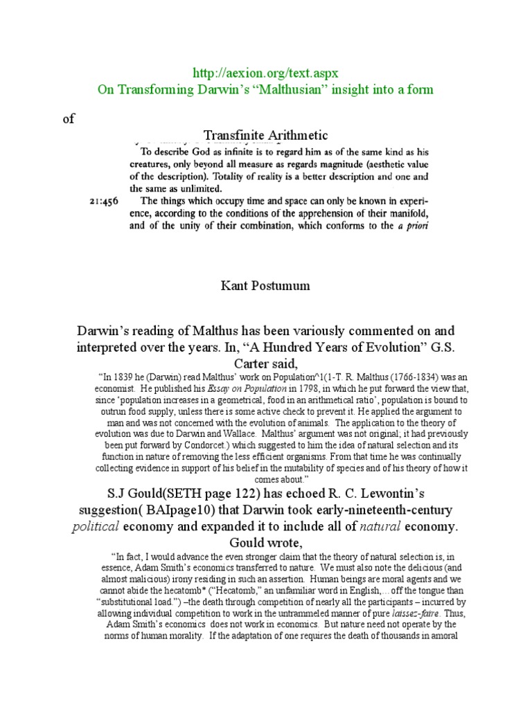 Transfinite Arithmetic and Darwin's Theory | PDF | Science | Charles Darwin
