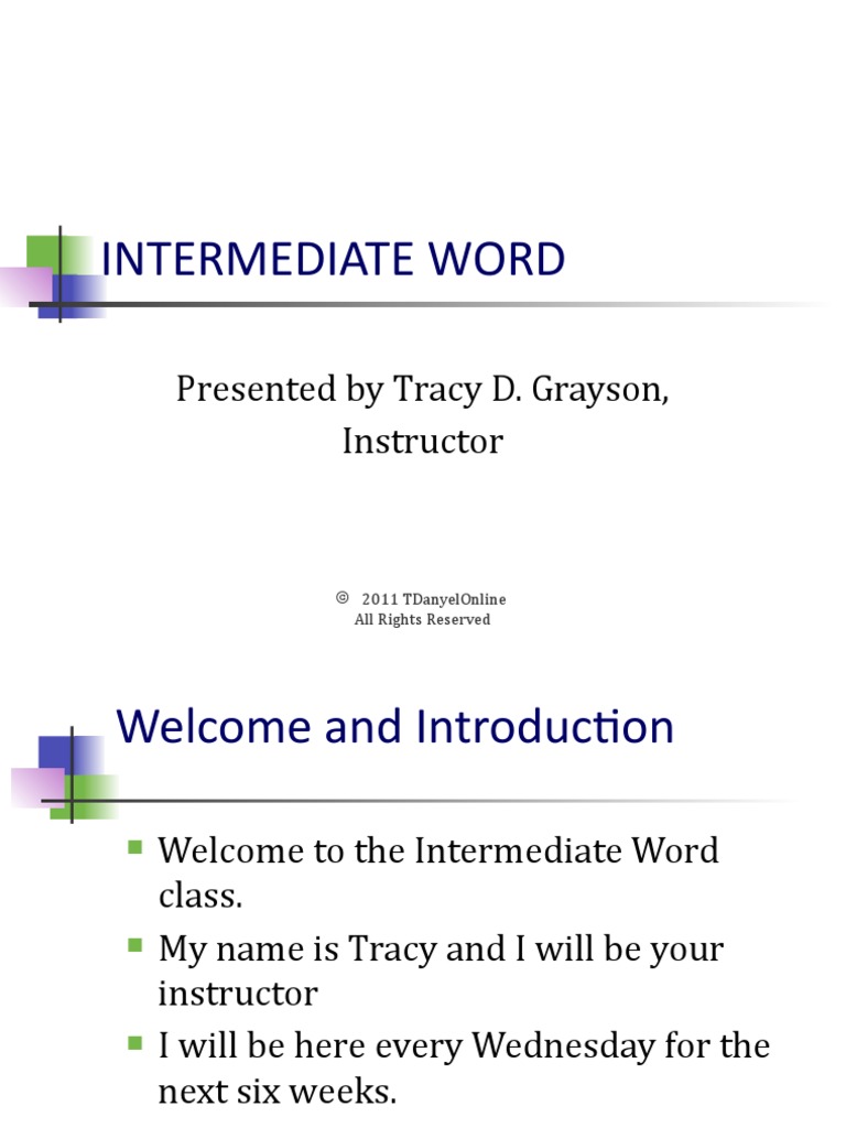 Intermediate Word: Presented by Tracy D. Grayson, Instructor | PDF ...