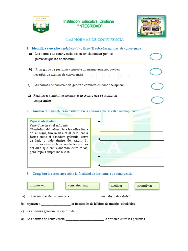 Fichas de Normas de Convivencia PS | PDF