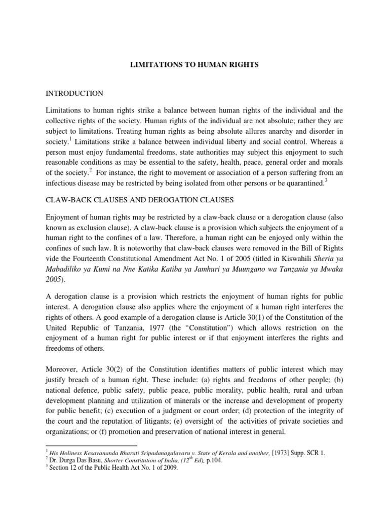 Understanding Limitations of Human Rights | PDF | Human Rights ...