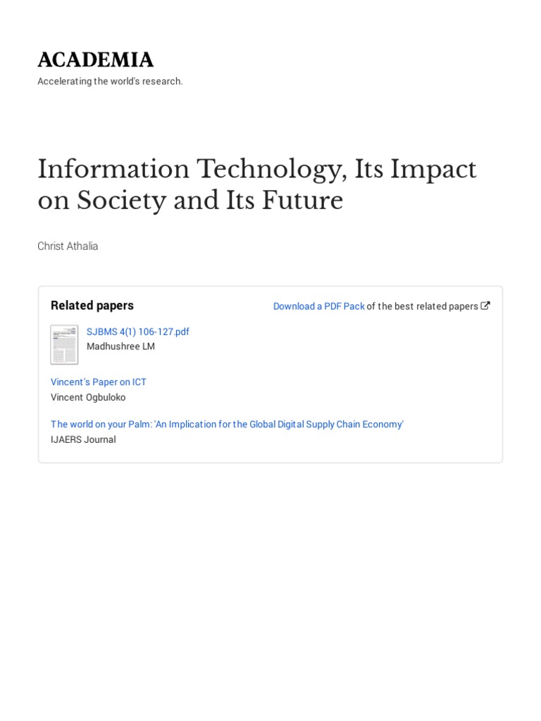 Infromation Technology Its Impact On Society and Its Future | PDF | E ...