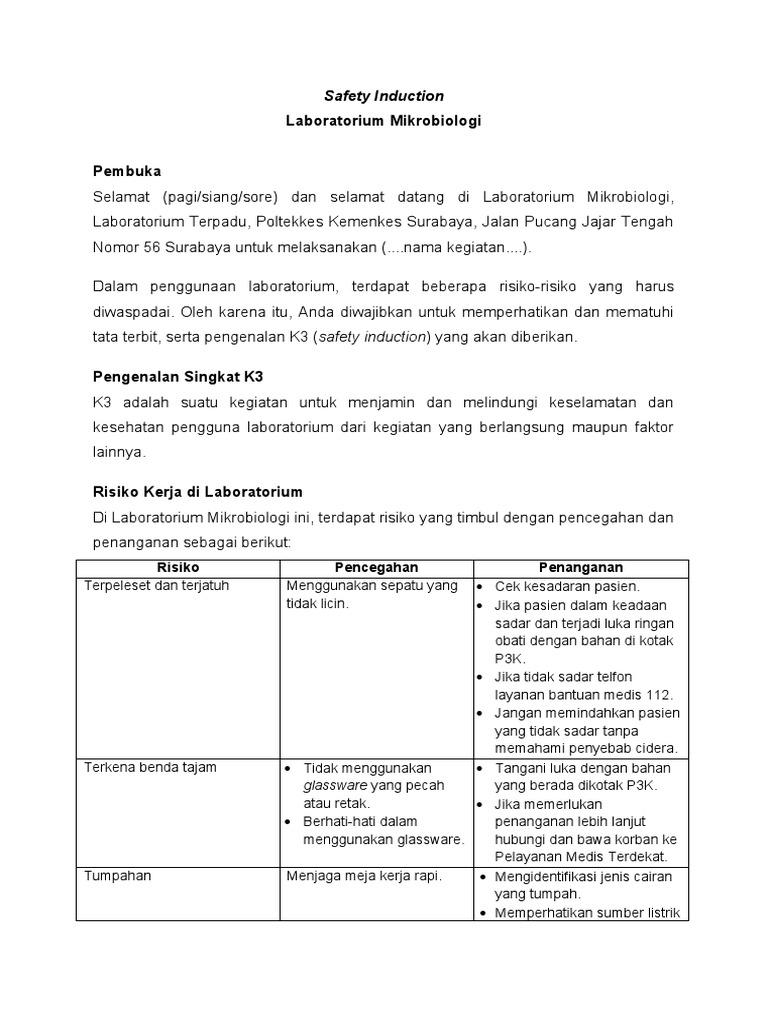 Induksi Keselamatan Laboratorium Mikro | PDF