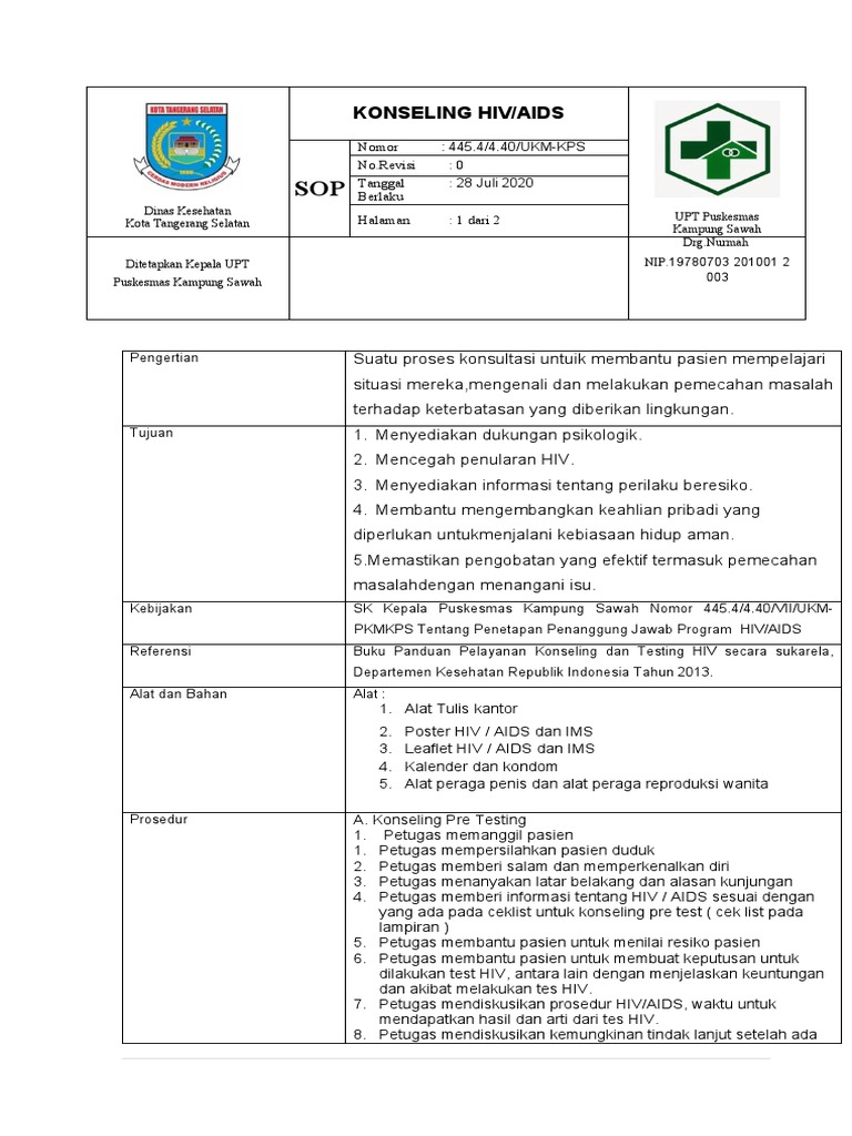 Sop Konseling Hiv - Aids | PDF