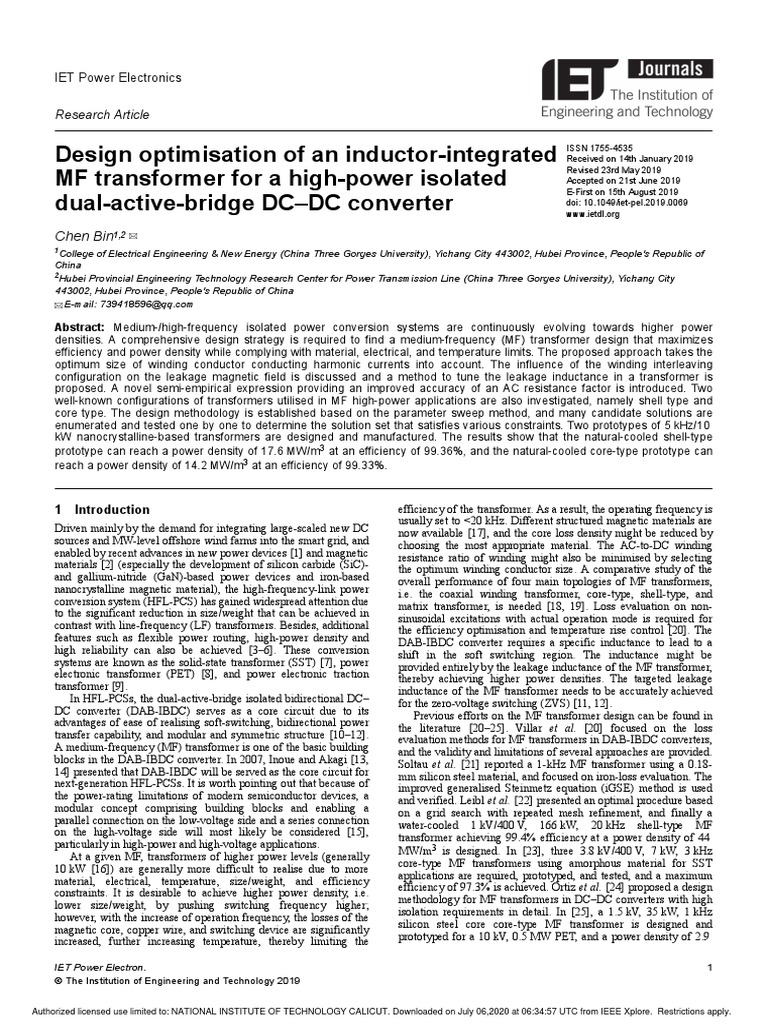 Design Optimisation of An InductorIntegrated MF Transformer For A High