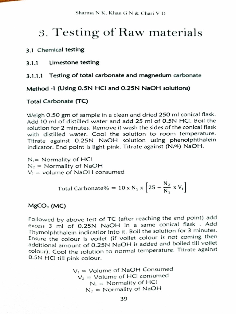 S. Testing of Raw Materials Method1 (Using 0.5N Hci and 0.25N Naoh