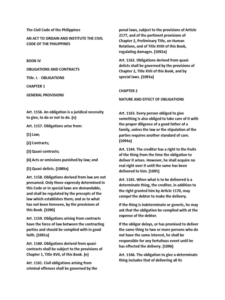 Civil Code of the Philippines: Obligations | PDF | Law Of Obligations ...