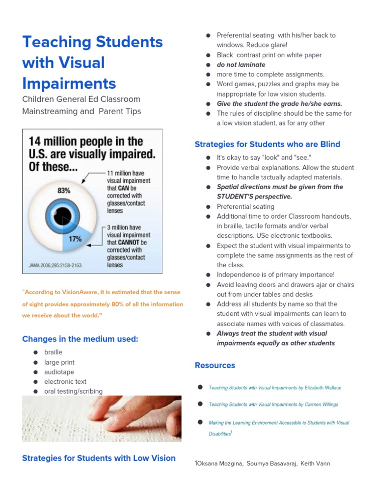 Teaching Students With Visual Impairments PDF Visual Impairment
