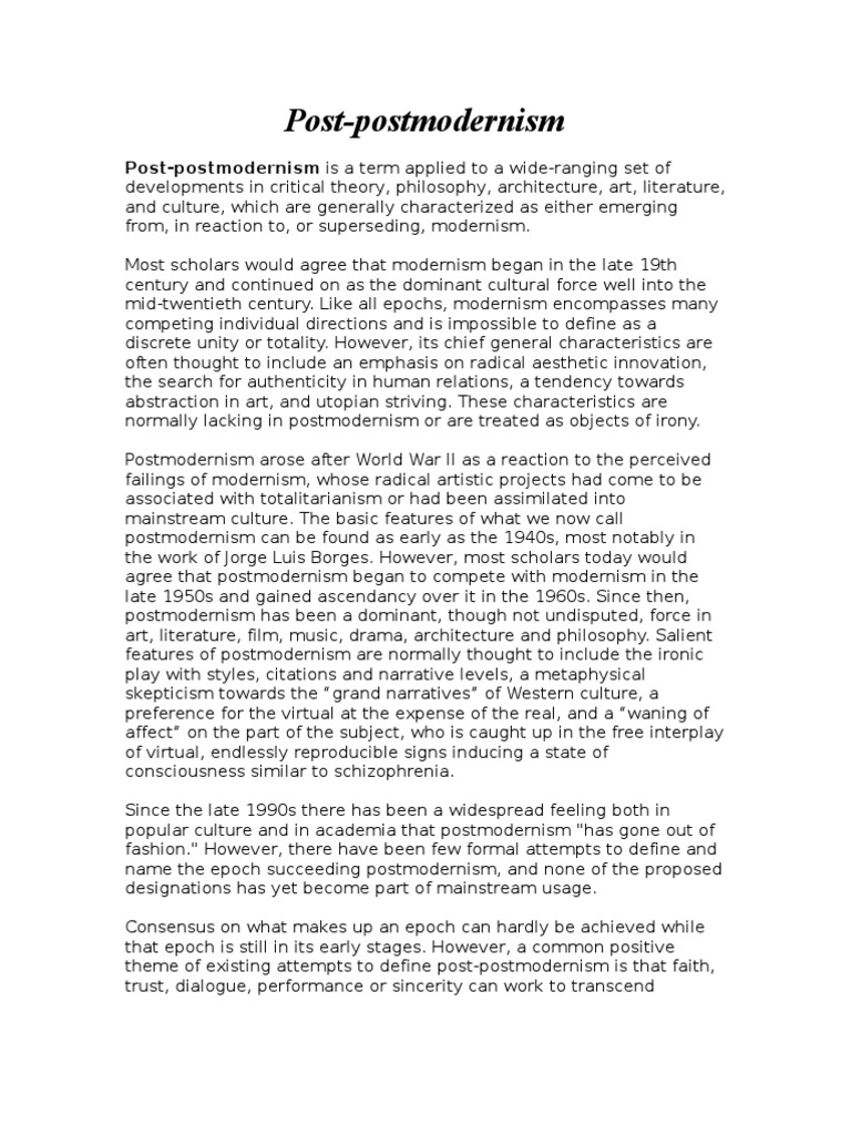 Post Post Modernism - 
