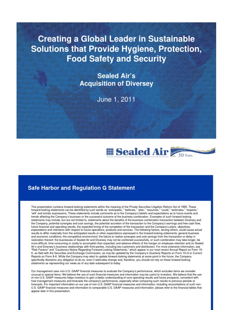 Sealed Air Diversey Merger Acquisition Presentation Slides Deck PPT