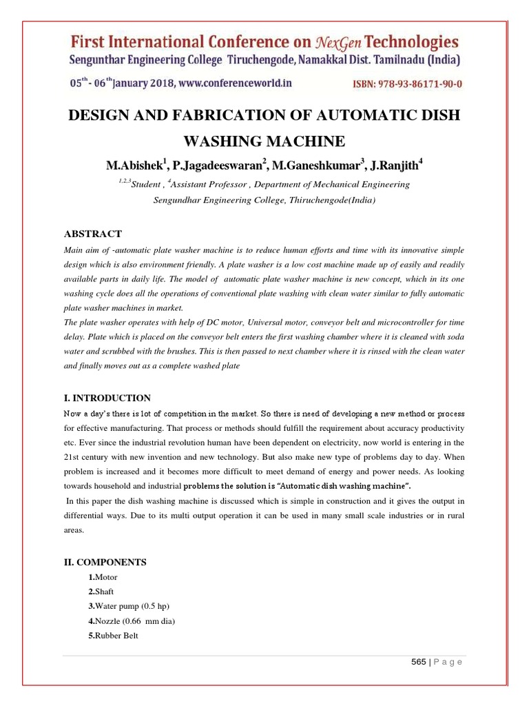 Design For Manufacture And Assembly Of An Automated Dish Washing ...