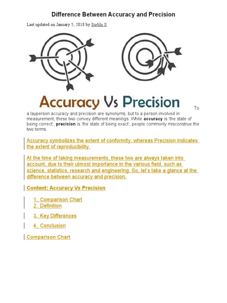 Difference Between Accuracy and Precision | PDF | Type I And Type Ii ...