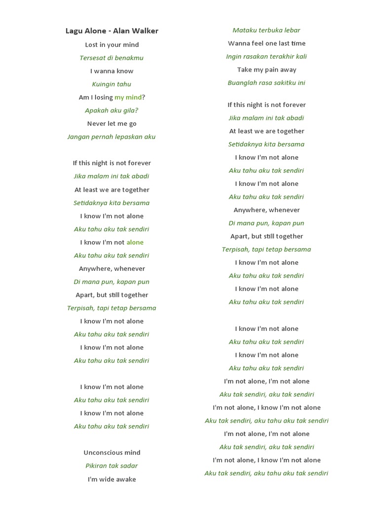 Lirik Lagu ALONE | PDF