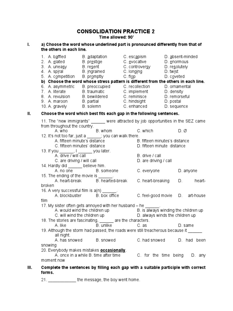 Pronunciation and Grammar Practice Test | PDF | Shyness | Transport