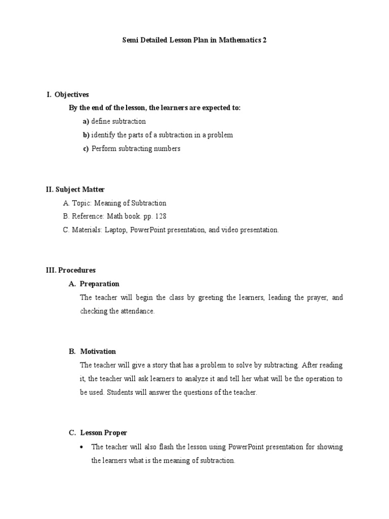 Semi Detailed LP Grade 2 Math | PDF