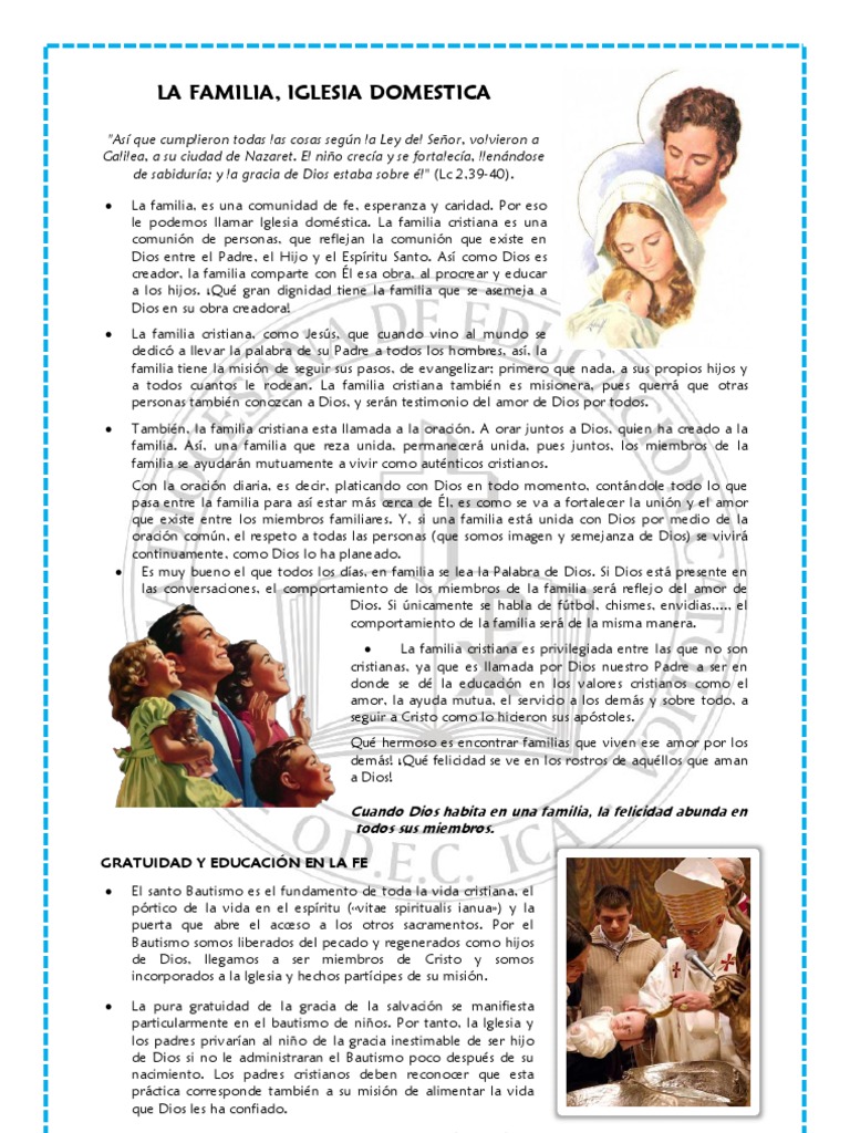 La Familia, Iglesia Domestica | PDF | Iglesia Católica | Cristo (título)