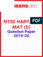 NTSE Haryana 2019 20 MAT D Question Paper