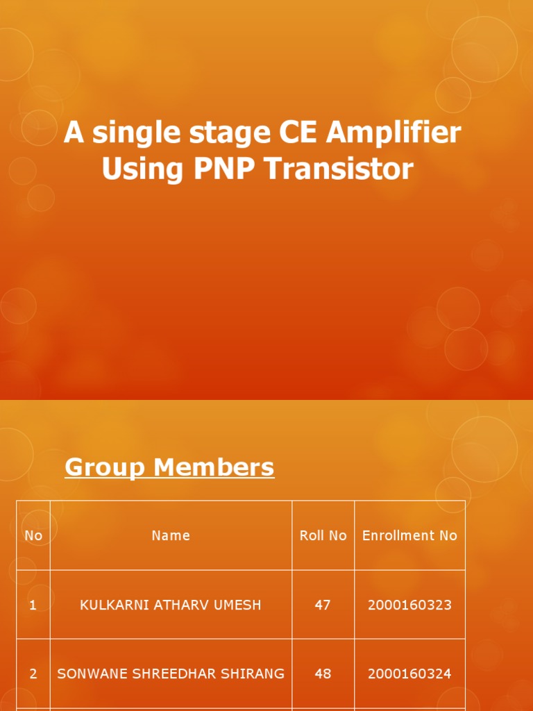Analysis of a Single Stage Common Emitter Amplifier Using a PNP ...