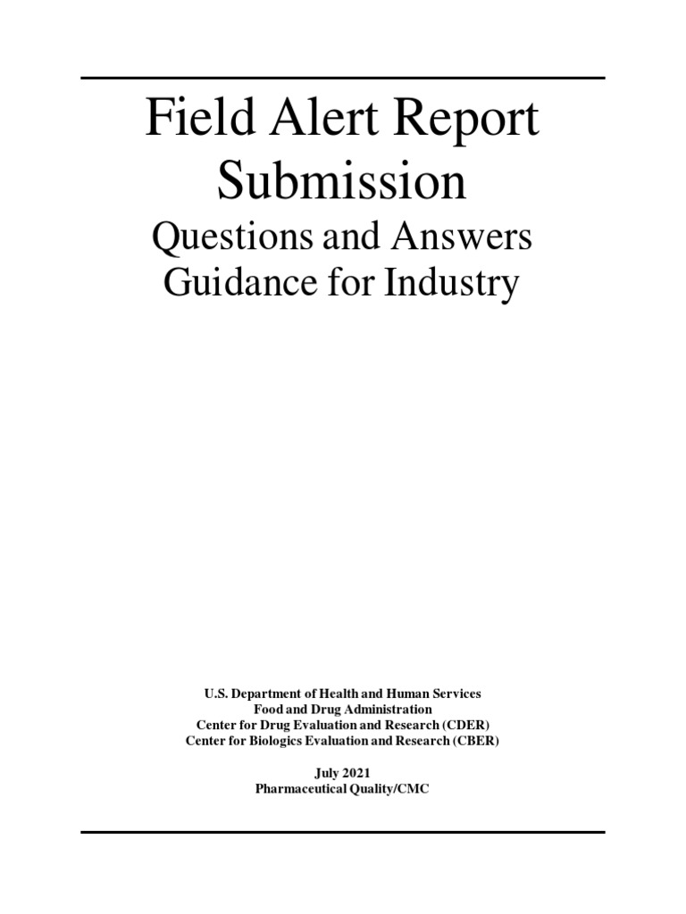 Field Alert Report Submission Questions and Answers Guidance For ...